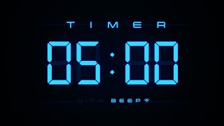 5 Minute Countdown Timer ⏱ Digital Blue Clock with Beeps 💙