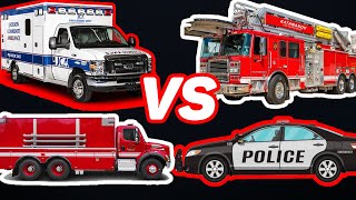 Canada vs USA Police, Ambulance, Fire Truck Siren Horn Sound Variations in 40 Seconds