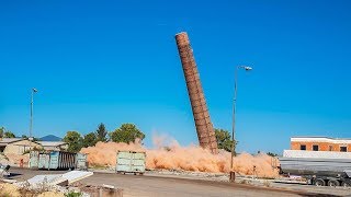 Odstrel komína Nitra-Dolné Krškany 22.9.2019 chimney demolition, DAO-trans