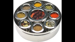 GANGA 8 in 1 Spice Box | Stainless Steel  See-through lid with containers \u0026 Spoons Masala Dabba