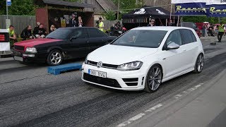 VW Golf R Mk7 vs Audi 80 B4 2.2T 20v 1/8 mile drag race