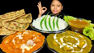 Asmr Eating Shahi Palak Paneer with Chilli Garlic Paratha | Butter Mushroom \u0026 Dal Chawal Mukbang