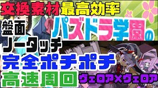 【パズドラ】交換素材最高効率！私立パズドラ学園中級 ヴェロア×ヴェロア編成 盤面触らず完全ポチポチで高速周回！