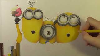 Drawing with colored pencils\ drawing minions