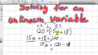 Solving For an Unknown Variable (Grade 9 Academic Lesson 6.4 3 27 13)