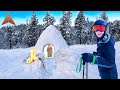 Winter Camping Inside Abandoned Igloo in the Snowy Woods