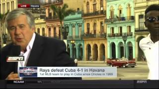 ESPN report in Cuba with Bob Ley interrupted by a political demonstration