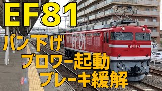 🟥EF81 95号機　パン下げ・ブロワー起動・ブレーキ緩解・進行