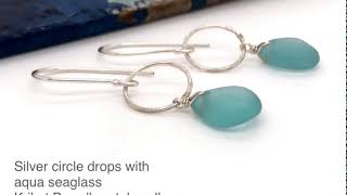 Aqua seaglass earrings sterling silver Kriket Broadhurst Jewellery