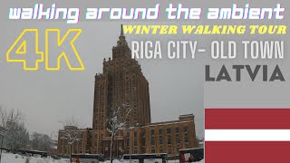 [4K] Winter walking tour. RIGA CITY- old town. LATVIA.