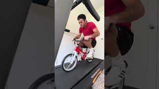 Riding a bike on a treadmill from 0-10mph.