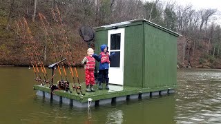 Camping & Fishing on Floating Cabin Built From Scratch (My Quarantine Bug Out Cabin)