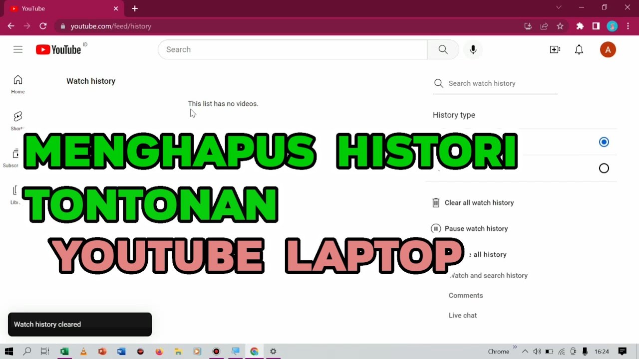 Cara Menghapus Histori Tontonan Youtube Di Laptop / Komputer / PC - YouTube