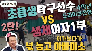 [ 탁구 ] 초등생 탁구선수 vs 여자1부 2탄!/그 결과는? (아빠미소 절로..) 문현초 4학년 이나현 vs 여1부 전정희 [ table tennis ]