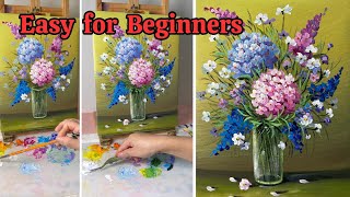 How to Paint a Glass Vase with Hydrangea Bouquet - Acrylic Painting Tutorial for Beginners