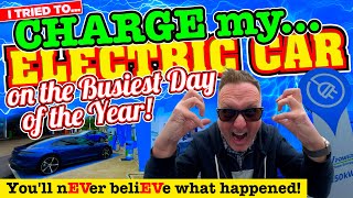 I tried to CHARGE my ELECTRIC CAR on the BUSIEST DAY of the YEAR you'll nEVer beliEVe what happened!