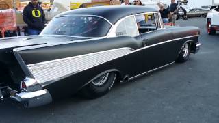 Jeff Lutz driving his 57 out of the Sema 14 Show.