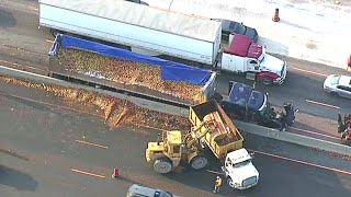 Apple cleanup on Highway 401 in Toronto after truck spill | CTV NEWS CHOPPER