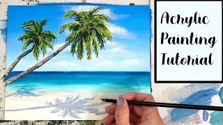 How to Paint A Tropical Beach - Beginner Acrylic Painting Tutorial