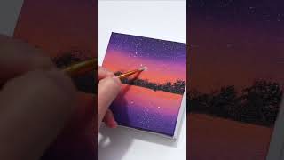 Easy moonlight landscape painting | acrylic painting for beginners #shorts mini canvas painting