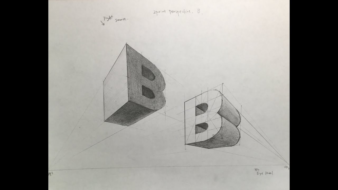 How To Draw The Letter "B" In Two Point Perspective, Part 2 - YouTube