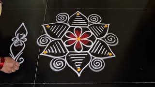 Friday special rangoli design //simple side border rangoli design //daily muggulu