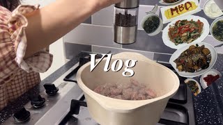 [VLOG] 인생 첫 생일상 차리고 골병난 😵 요린이 👩🏻‍🍳 | 새마을 식당 | 열탄불고기 | 7분 김치찌개 | 오징어회 | 갈비찜 | 잡채 | 미역국 레시피 |