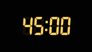 45 Seconds Digital Countdown Timer | Black Background | Yellow Text | No Sounds