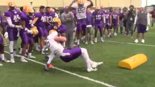 LSU works goal line tackling drill