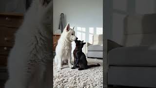 Puppy and kitty curious about each other #puppy #kitty #cute #shortvideo #shorts