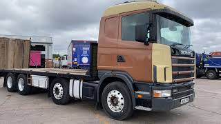 New In Stocklist For Sale: SCANIA 124 420 8X2 BEAVERTAIL / PLANT FLATBED - 2000 - W654 SYB