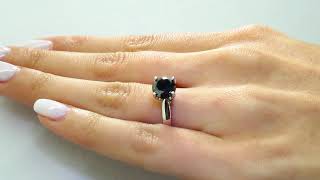 Solitaire Round Cut Black Diamond Engagement Ring in White Gold (MVSB0030-W)