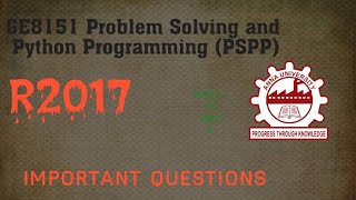 GE8151 Problem Solving and Python Programming (PSPP)