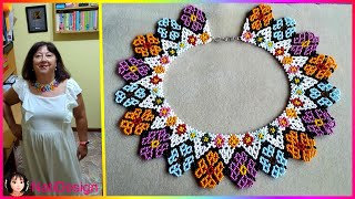 COLLAR FLORES DE COLORES EN MOSTACILLA CHECA😍🤗Tutorial- HUICHOL STYLE COLORED FLOWER NECKLACE