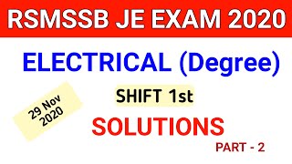 RSMSSB JE ANSWER KEY | 29 NOV 2020 | RSMSSB JE ELECTRICAL SHIFT 1 SOLUTIONS | PART - 2