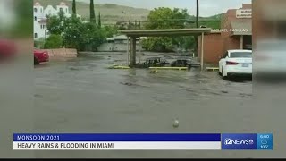 Heavy monsoon rain causing flooding in Miami, Arizona