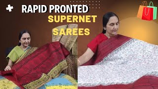 Rapid printed supernet sarees by Anitha Reddy \\\\Trends block prints \\\\