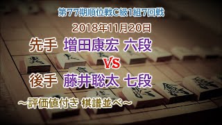 将棋速報▲増田康宏 六段-△藤井聡太 七段 第77期順位戦Ｃ級１組７回戦[中飛車]