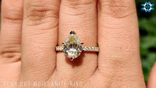 This 2.13 CT Light Yellow Pear Cut Moissanite Pave Engagement Ring is ready to be yours!