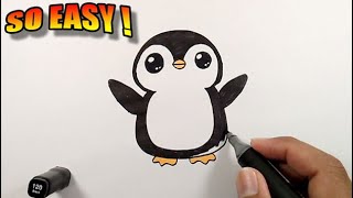 How to draw a penguin easy for beginners | Simple Animal Drawing | Penguin Drawing