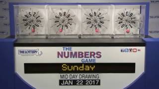 Midday Numbers Game Drawing: Sunday, January 22, 2017
