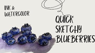 How to paint blueberries: Easy ink and watercolor tutorial