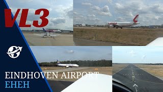 VL3 landing and take off at busy international airport Eindhoven