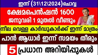 ക്ഷേമപെൻഷൻ1600 വീണ്ടും വിതരണം  നീല വെള്ള കാർഡുകാർക്ക് ഇന്ന് മാത്രം |Kshema pension |Ration card