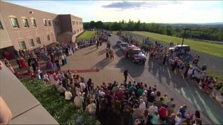 High school students arrive at prom in tractors