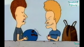 Beavis and Butthead throwing bowling ball from the building!