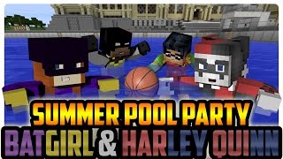 Minecraft Pool Party: Batgirl and Harley Quinn vs Batman and Robin