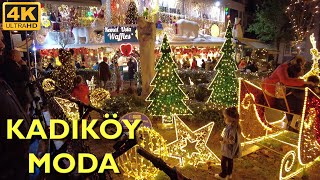 Istanbul Moda Walking Tour 4K UHD | Xmas Time Night Walk