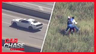 Police Chase: Dodge Hellcat Outruns Chopper, almost escapes in cow pasture | Car Chase Channel