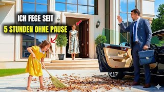 Stiefmutter zwingt Millionärstochter, Gehweg zu fegen – bis er plötzlich kommt…